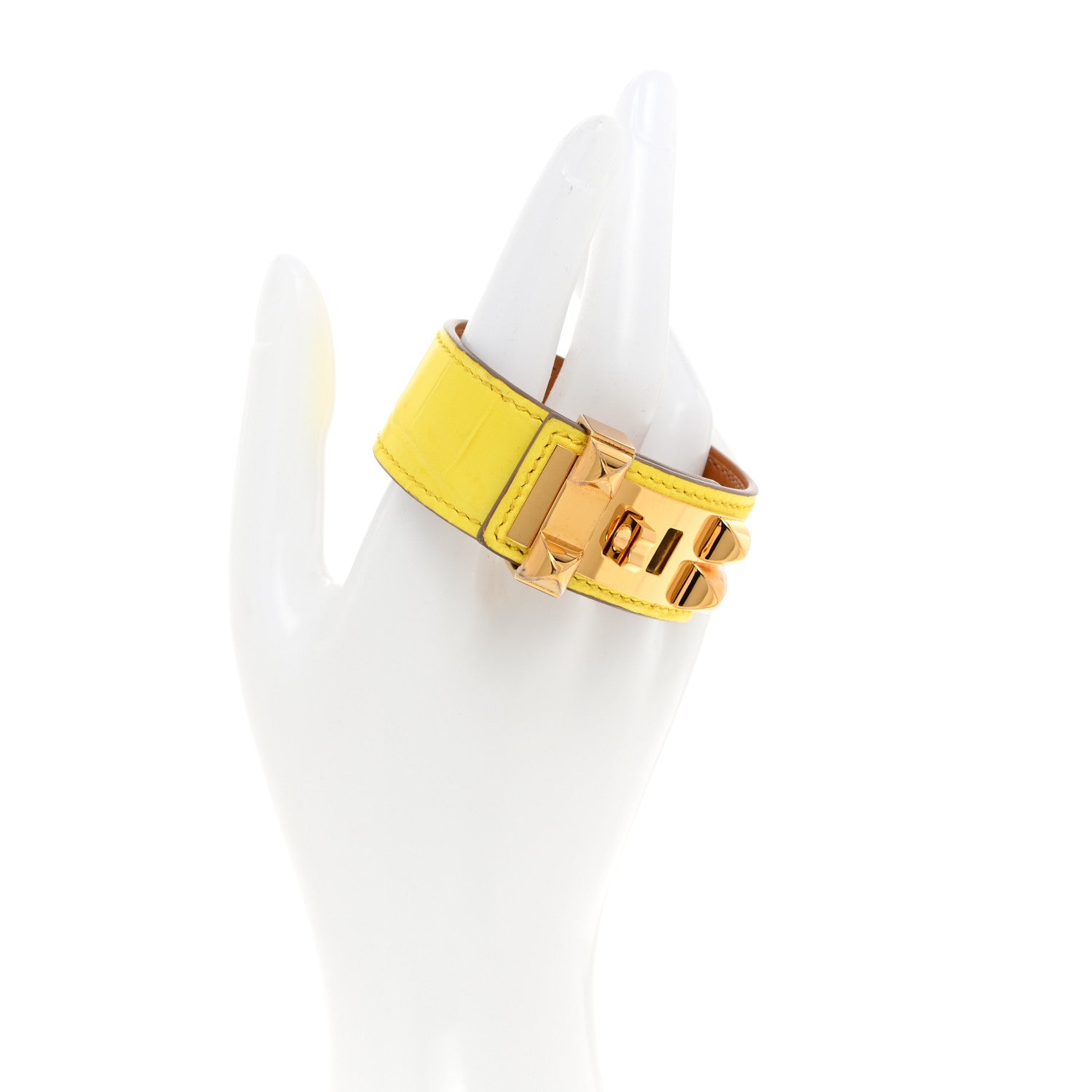 Hermes Matte Niloticus Crocodile Collier de Chien CDC 24 Bracelet T3 Jaune Citron 2 of 6