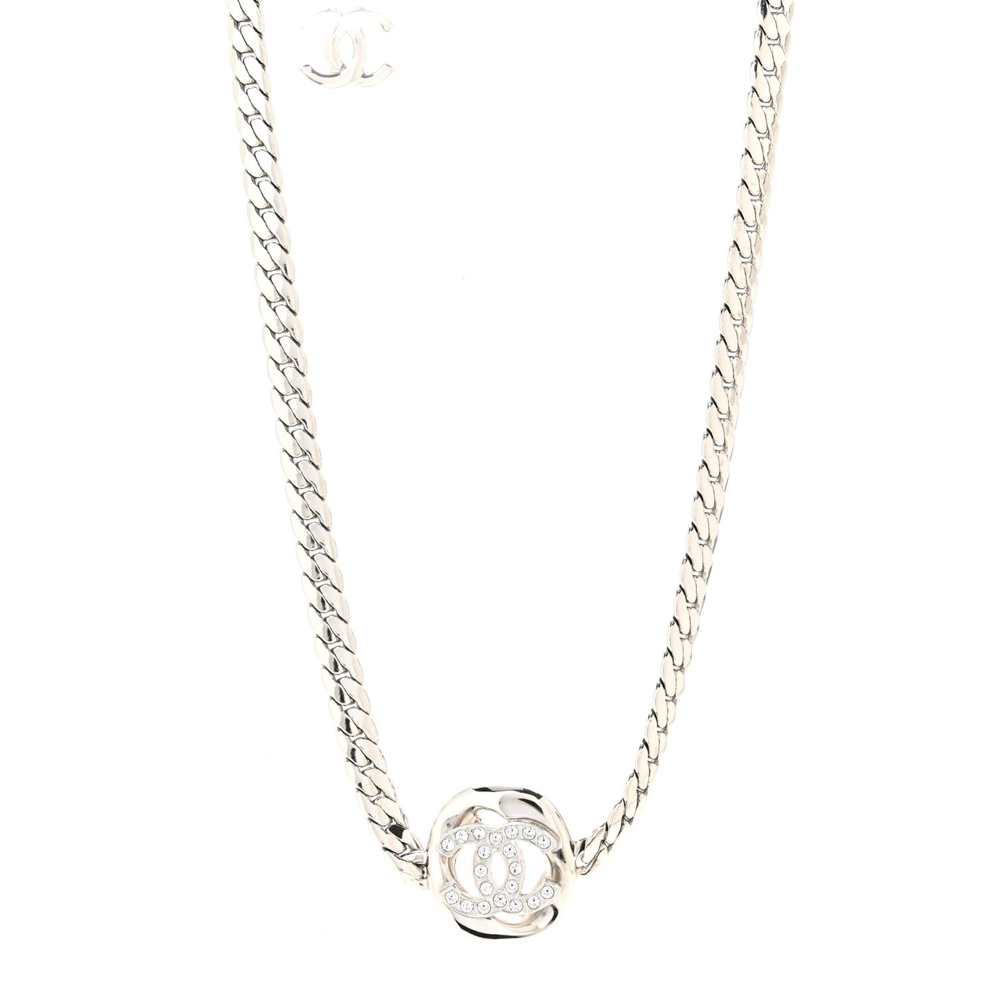 Metal Crystal CC Choker Necklace Silver