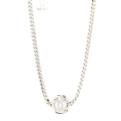 Chanel Metal Crystal CC Choker Necklace Silver 1 of 5