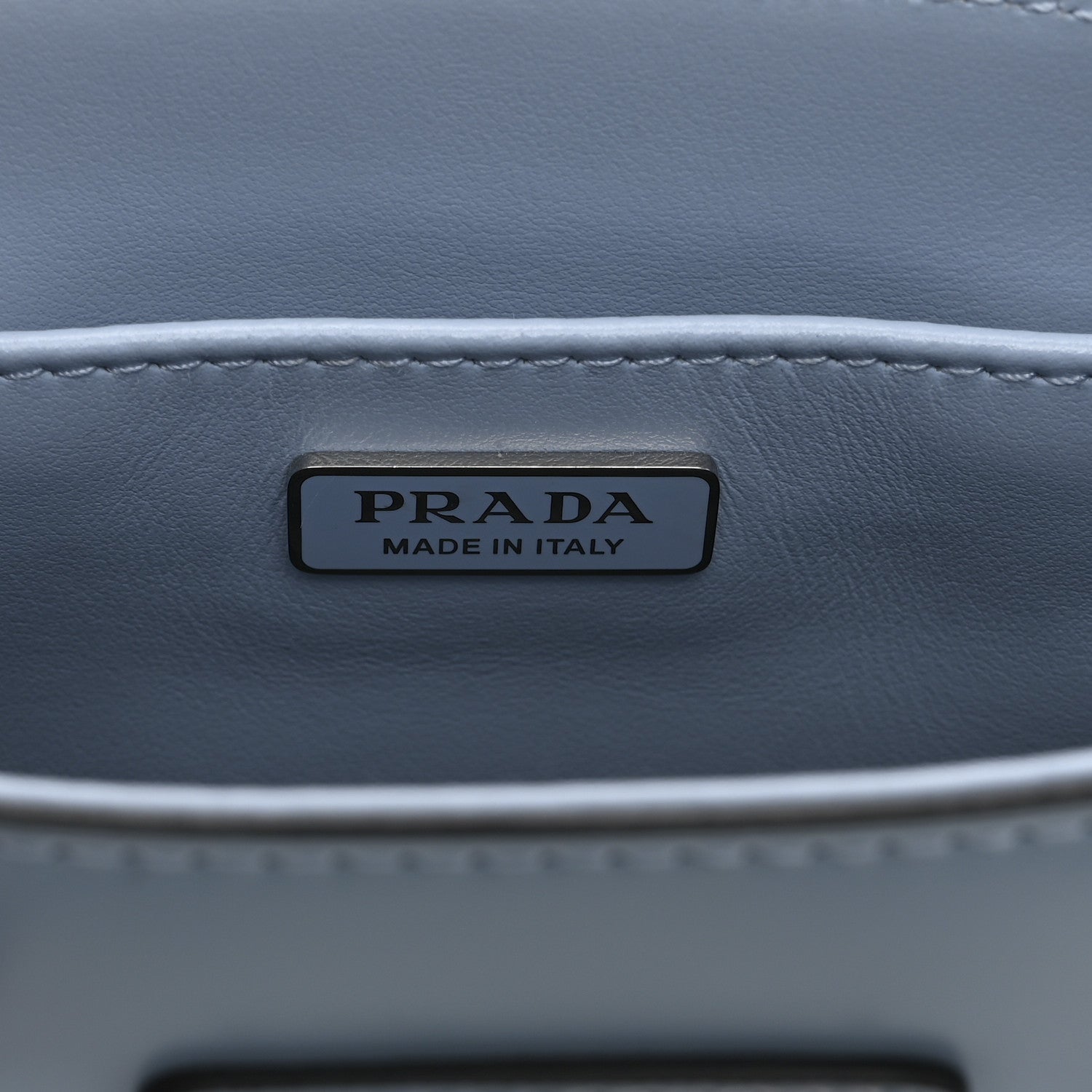 Prada Spazzolato Metal Triangle Logo Small Double Handle Crossbody Tote Celeste Black 6 of 10