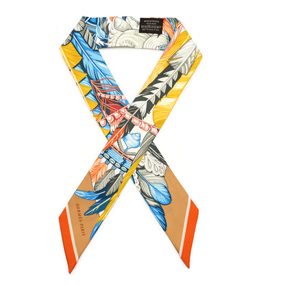 Hermes Silk La Danse Pacifique Twilly Jaune D'Or Kaki Orange 1 of 5