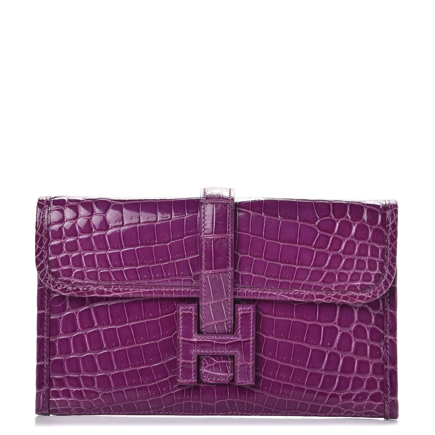 Hermes Shiny Niloticus Crocodile Mini Jige Elan Clutch Violet 1 of 7