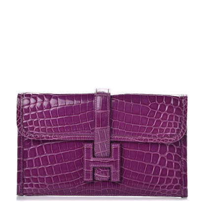 Hermes Shiny Niloticus Crocodile Mini Jige Elan Clutch Violet 1 of 7