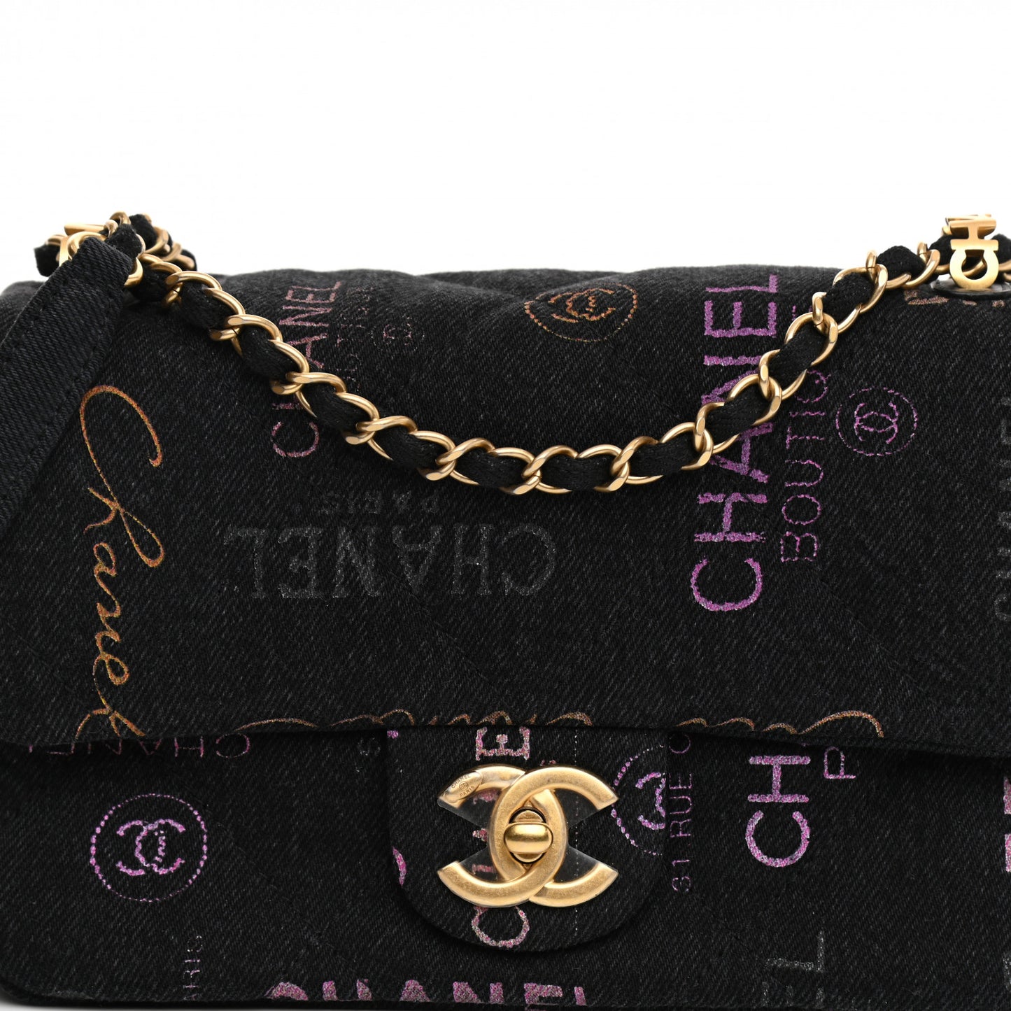 Denim Quilted Denim Mood Mini Rectangular Flap Black Multicolor