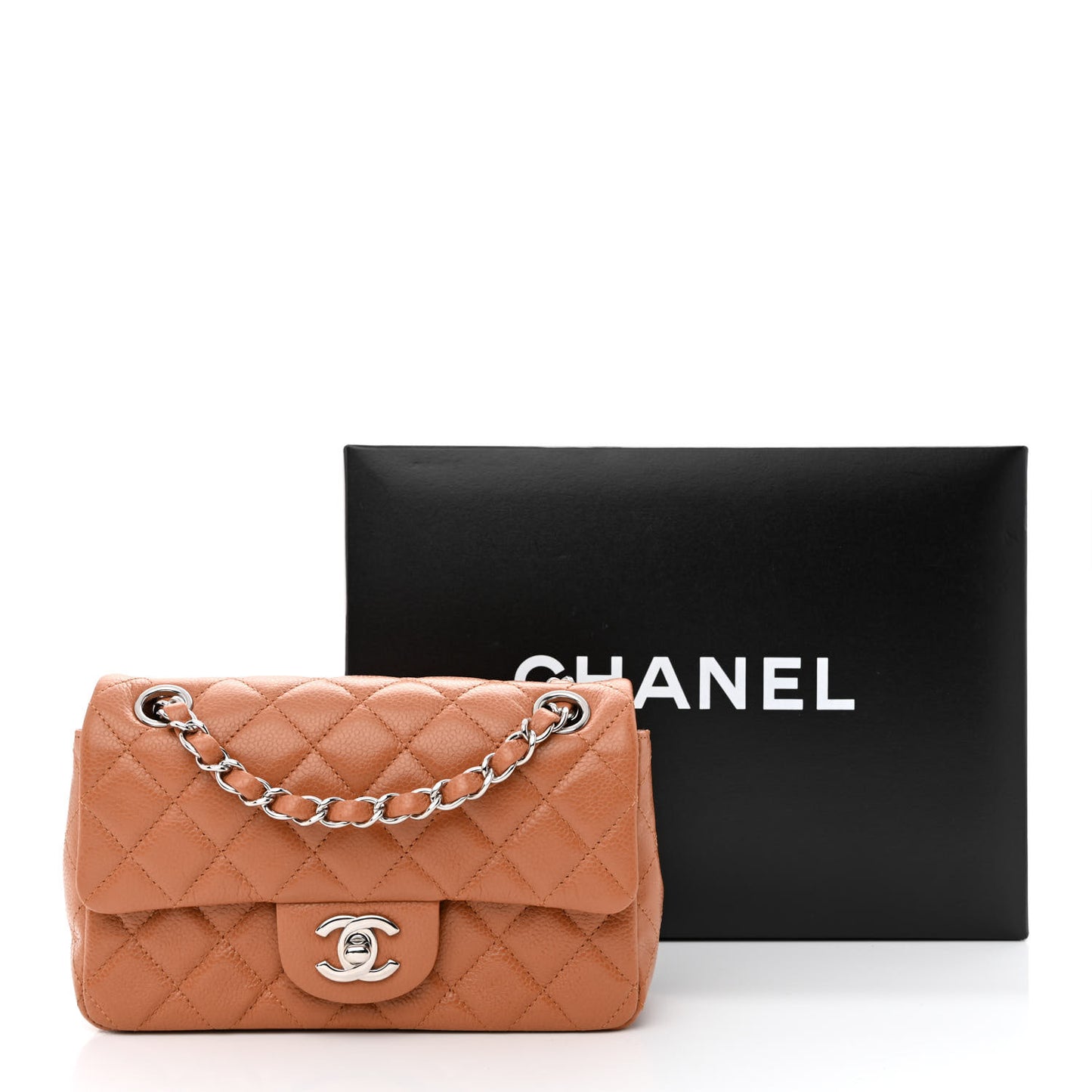 Caviar Quilted Mini Rectangular Flap Light Brown