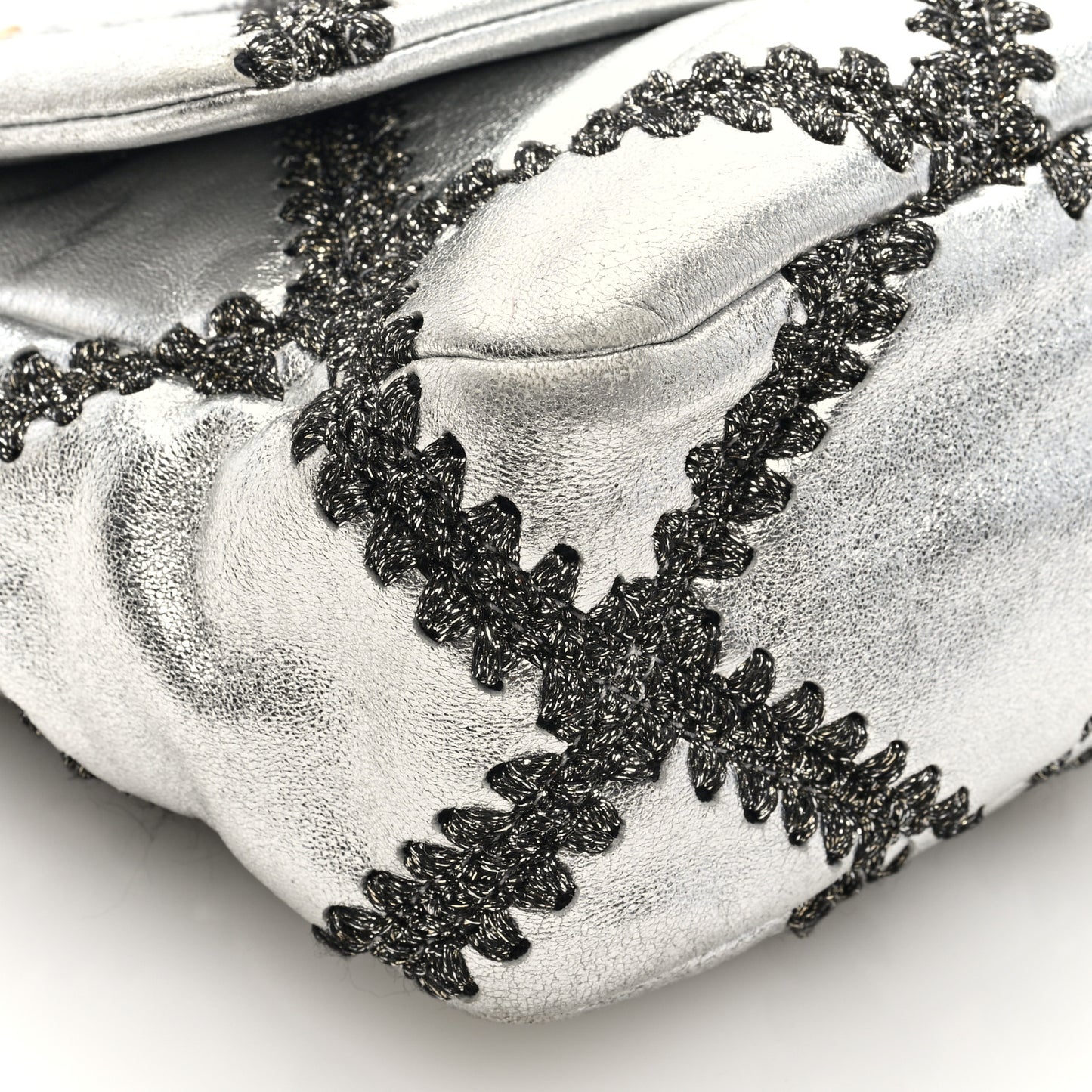 Metallic Calfskin Crochet Medium Chanel 19 Flap Silver