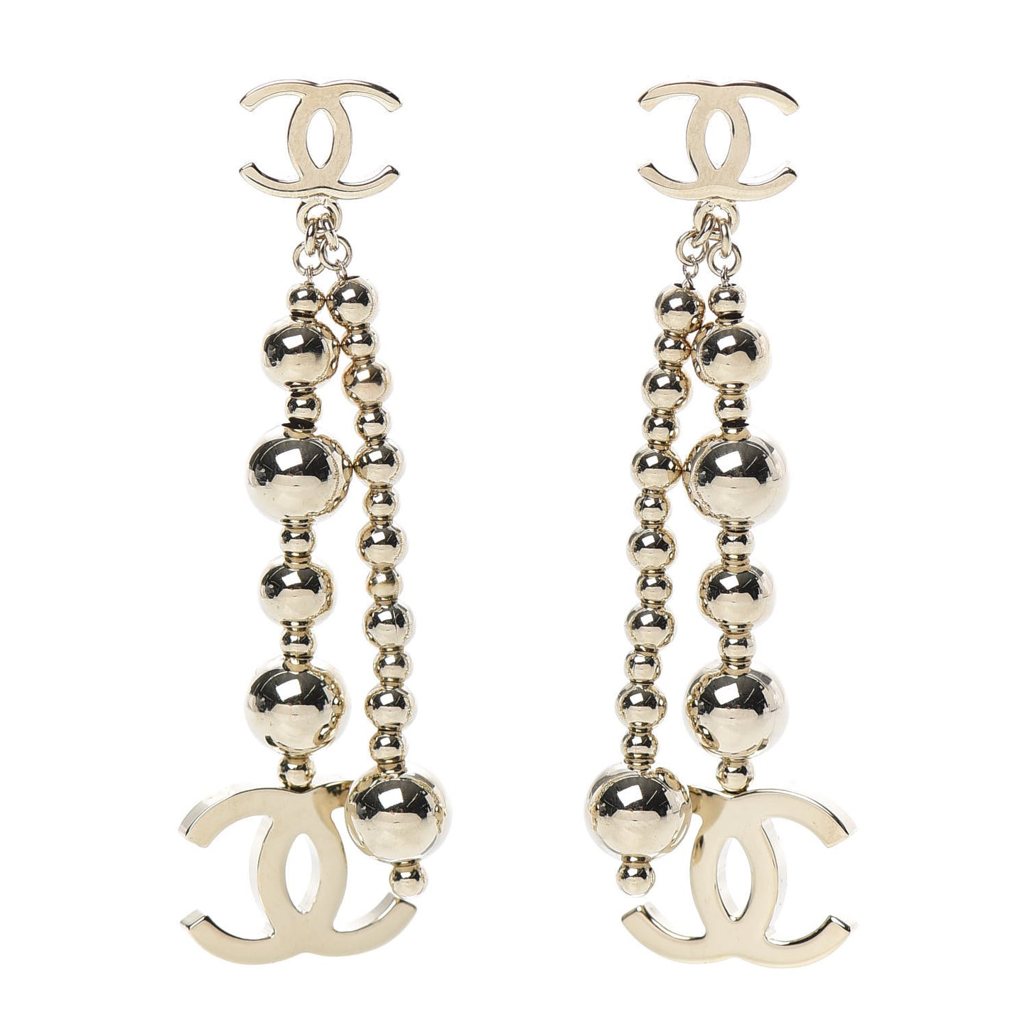 Metal CC Bead Drop Earrings Gold