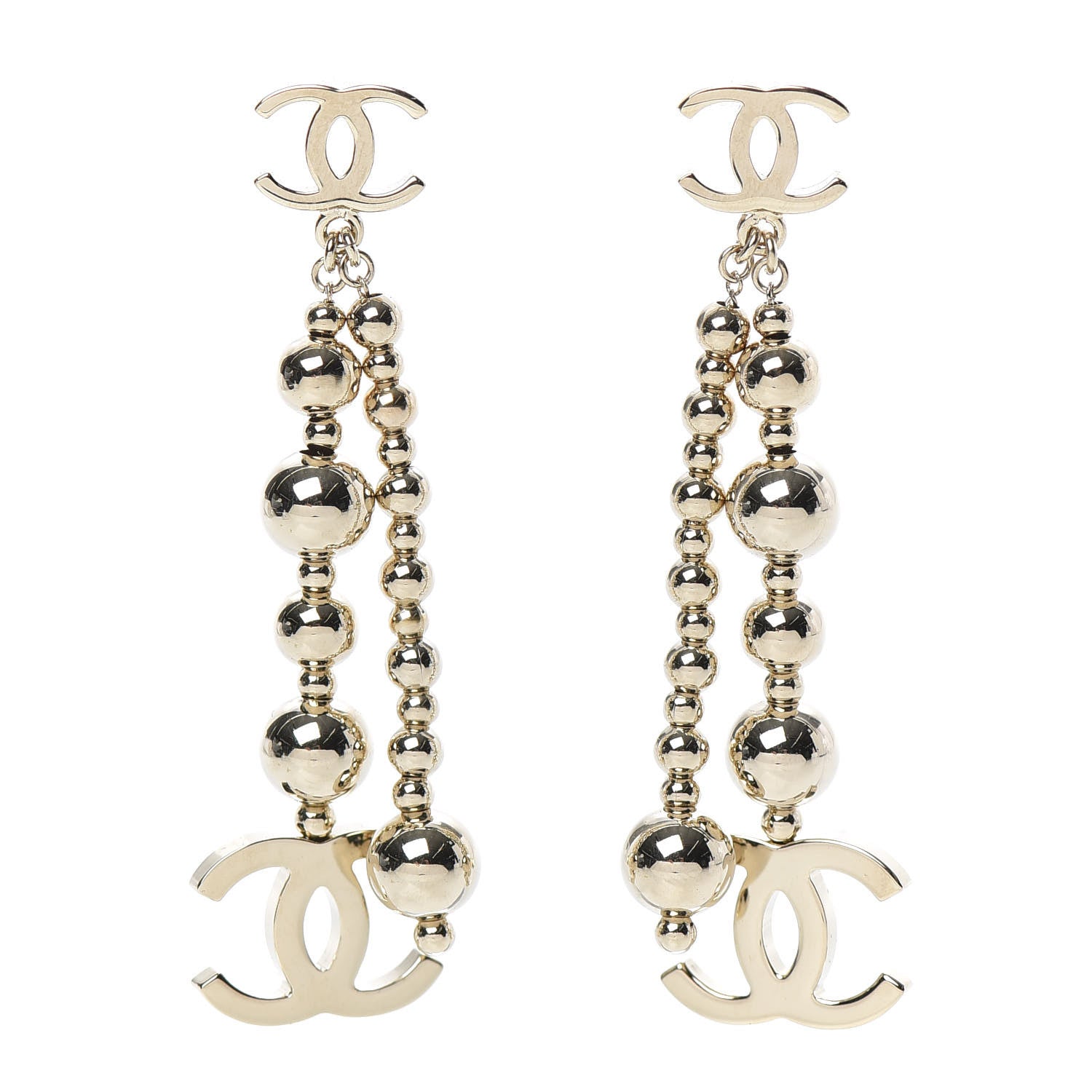 Chanel Metal CC Bead Drop Earrings Gold 1 of 5