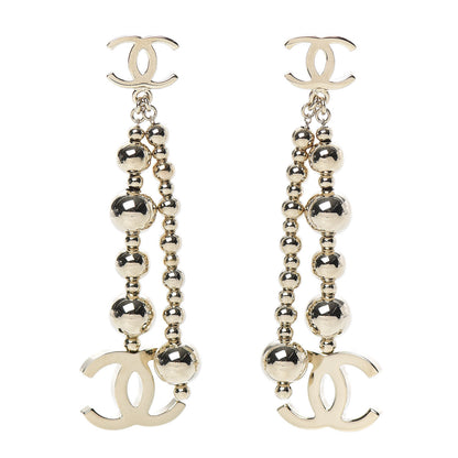 Chanel Metal CC Bead Drop Earrings Gold 1 of 5