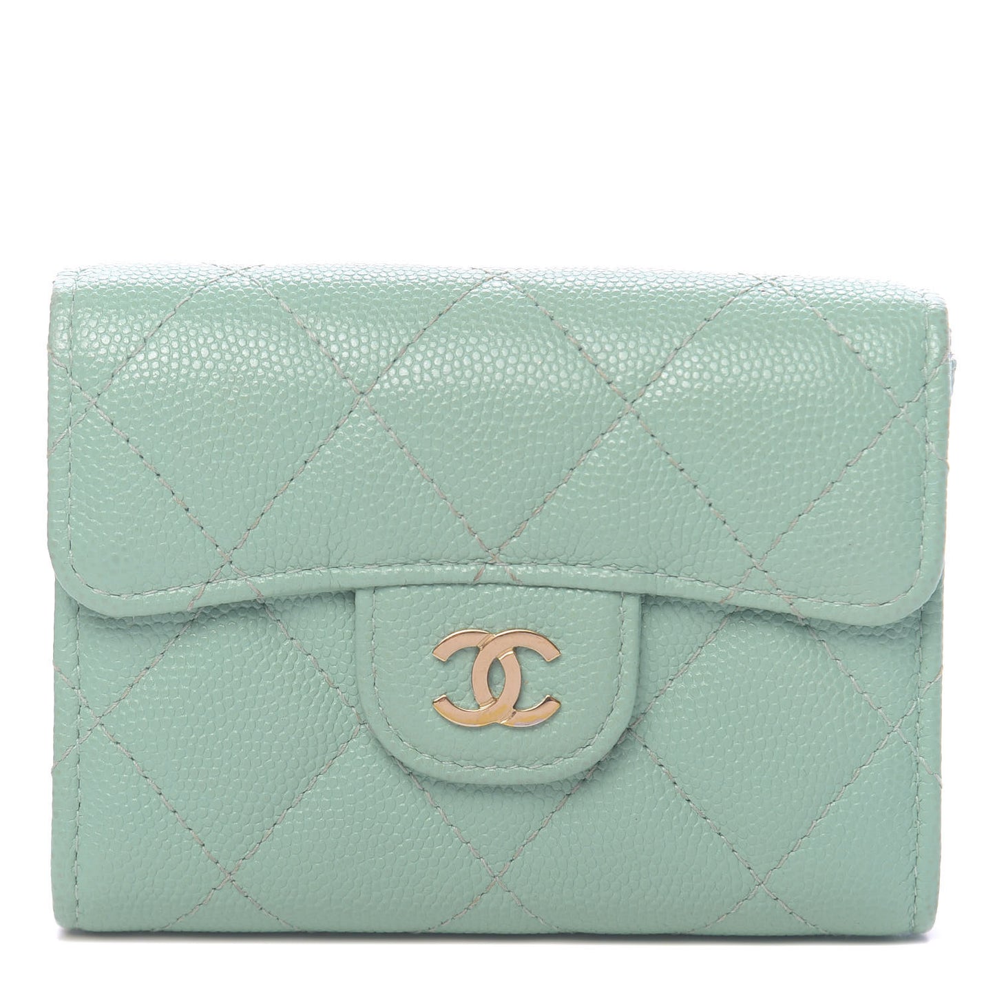 Caviar Quilted Flap Card Holder Wallet Light Blue