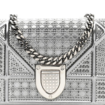 Christian Dior Metallic Patent Micro-Cannage Baby Diorama Flap Bag Silver 8 of 12