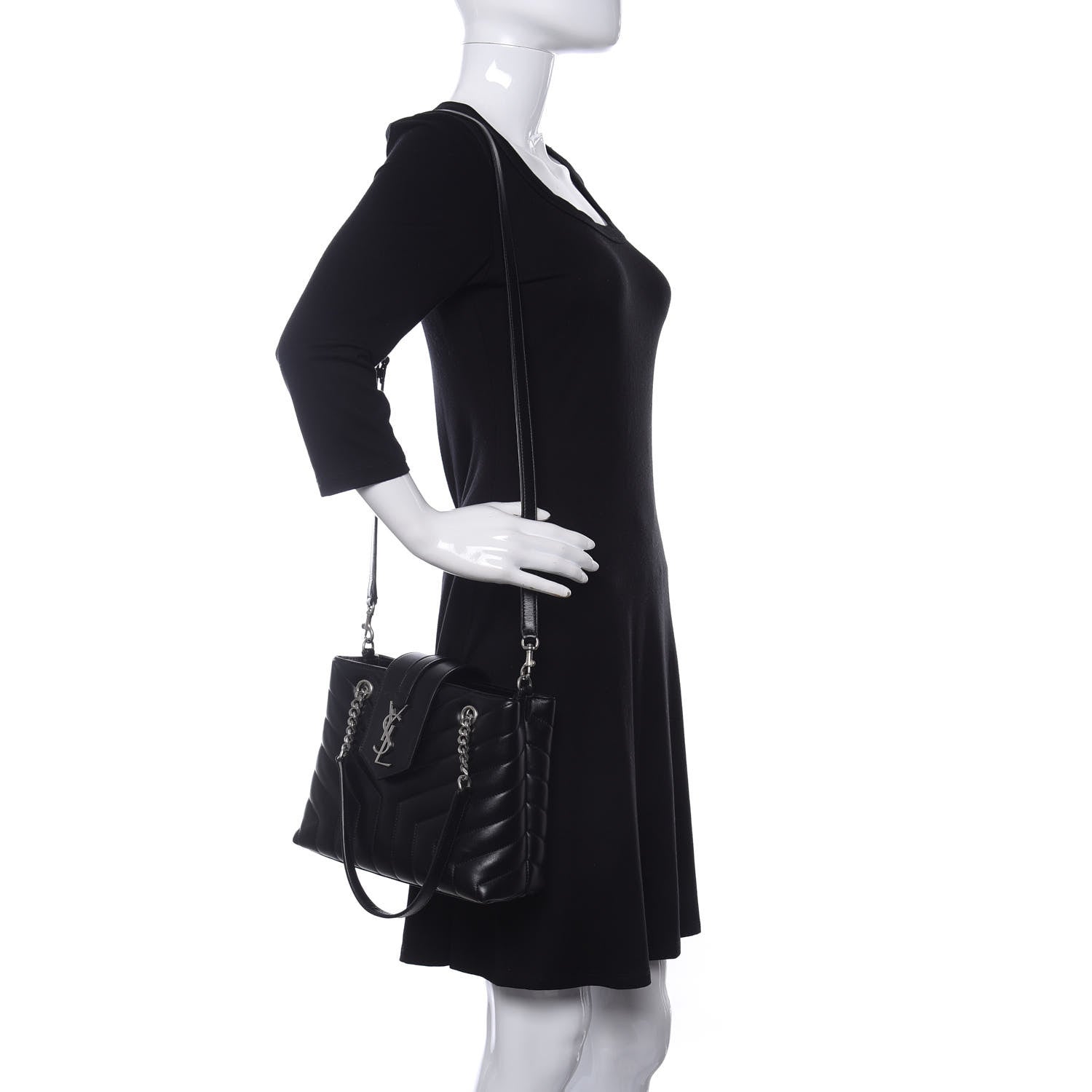 Saint Laurent Calfskin Y Quilted Monogram Small Loulou Shopper Black 2 of 10