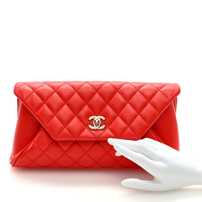 Chanel Lambskin Quilted Fold Up Again Clutch Red 2 of 7
