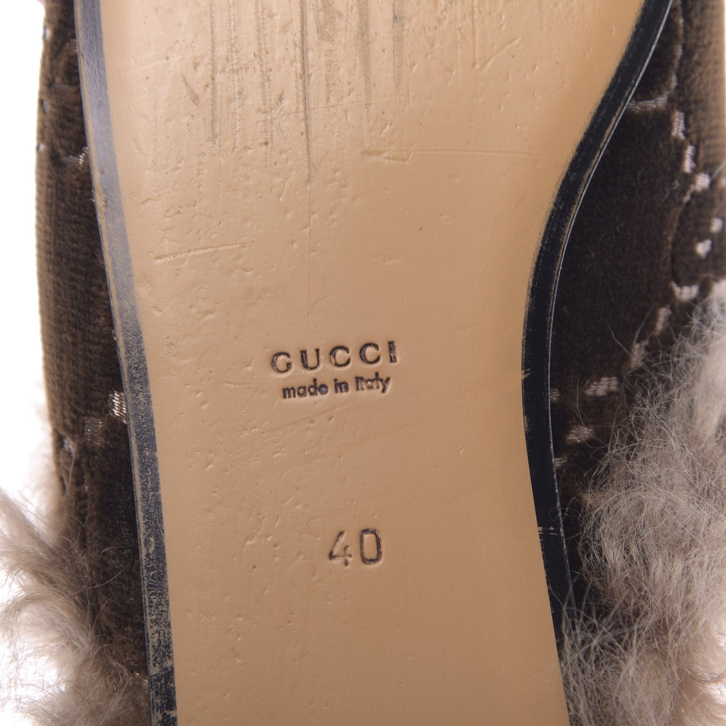 Velvet GG Monogram Fur Womens Princetown Slippers 40 Brown Black Natural