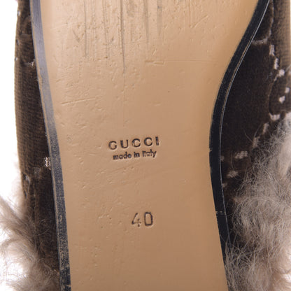 Gucci Velvet GG Monogram Fur Womens Princetown Slippers 40 Brown Black Natural 7 of 8