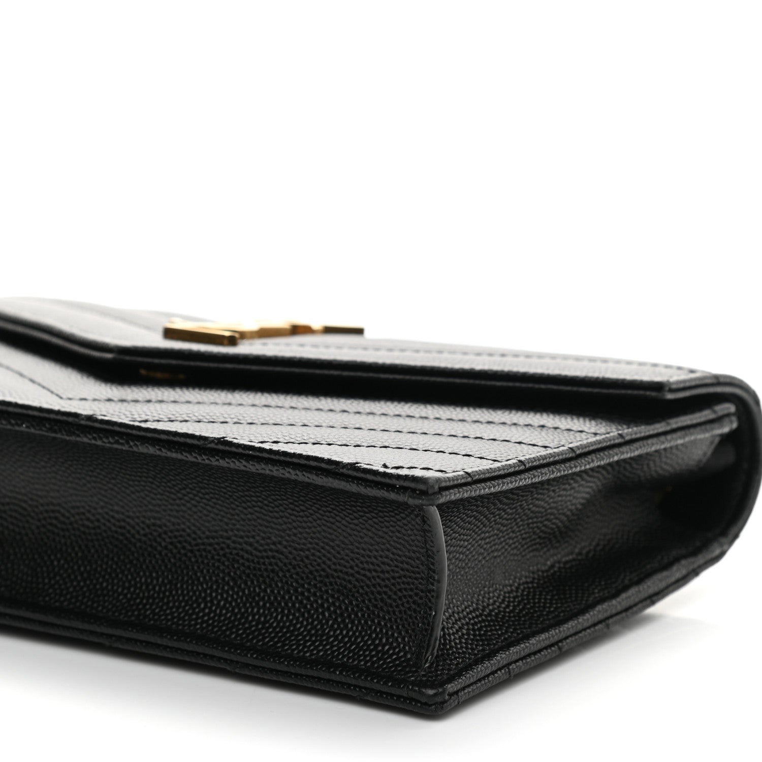 Saint Laurent Grain De Poudre Matelasse Chevron Monogram Envelope Chain Wallet Black 9 of 9