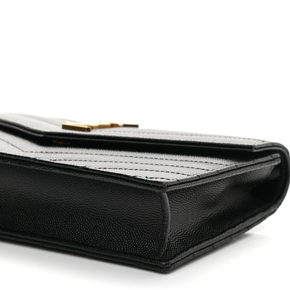 Saint Laurent Grain De Poudre Matelasse Chevron Monogram Envelope Chain Wallet Black 9 of 9