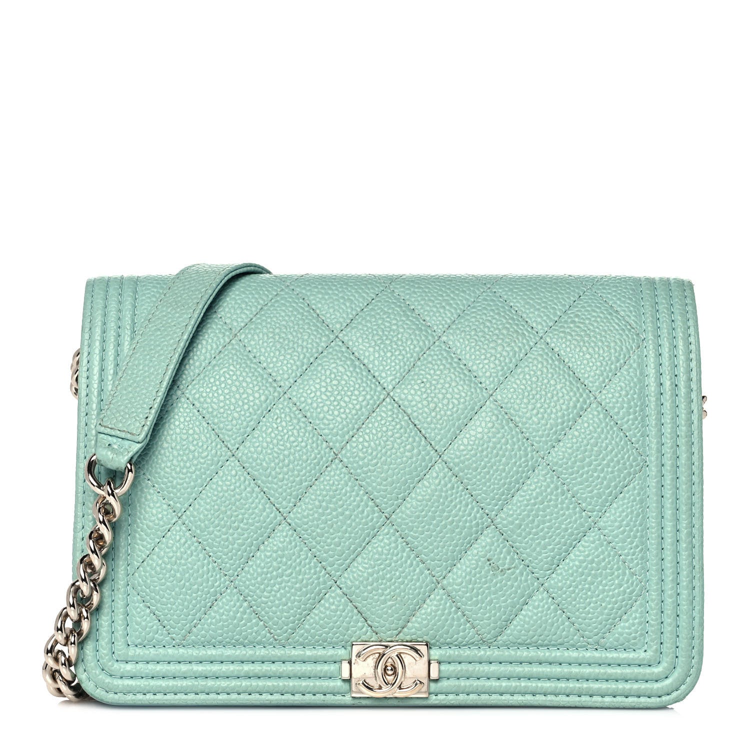 Chanel Caviar Quilted Boy Wallet On Chain WOC Light Blue 1 of 11