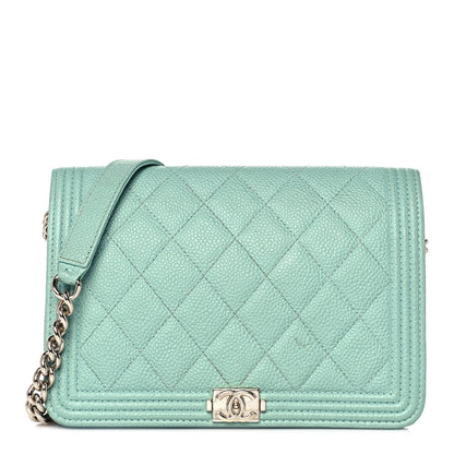 Chanel Caviar Quilted Boy Wallet On Chain WOC Light Blue 1 of 11