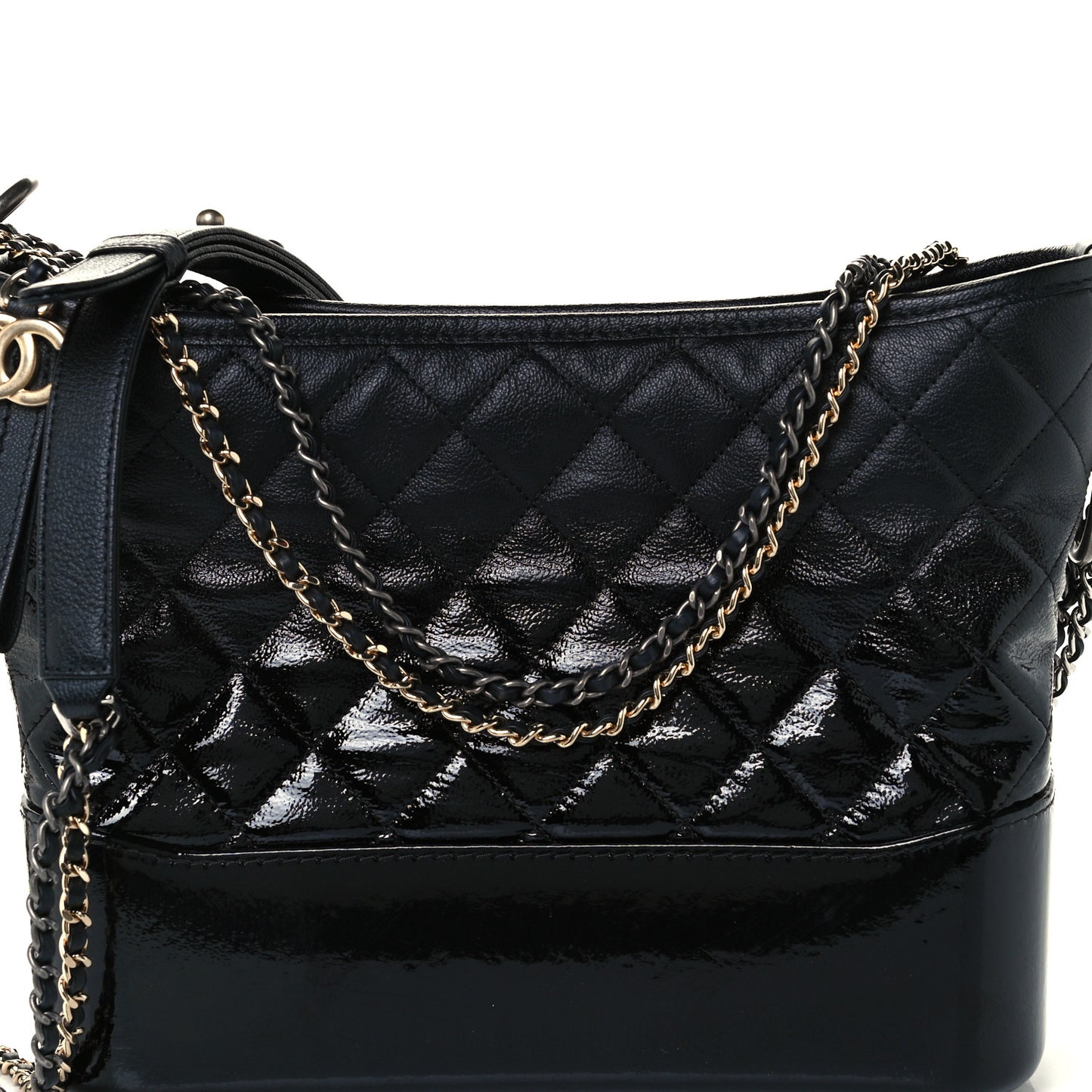 Patent Goatskin Quilted Medium Gabrielle Hobo Black