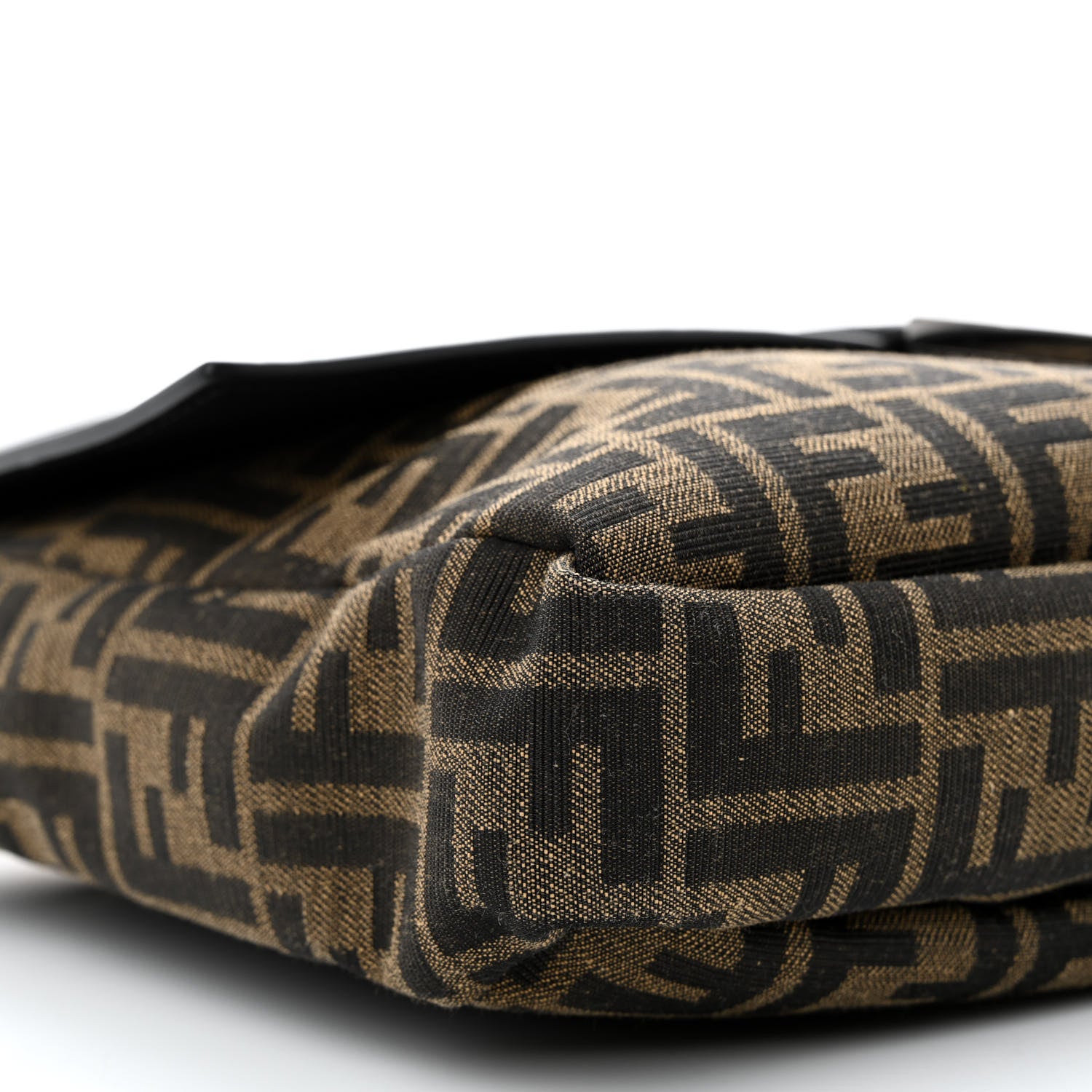 Fendi Recycled Fabric Jacquard Cotton Canvas Vitello Grace FF 1974 Large Convertible Baguette Tobacco Moro Black Beige 9 of 10