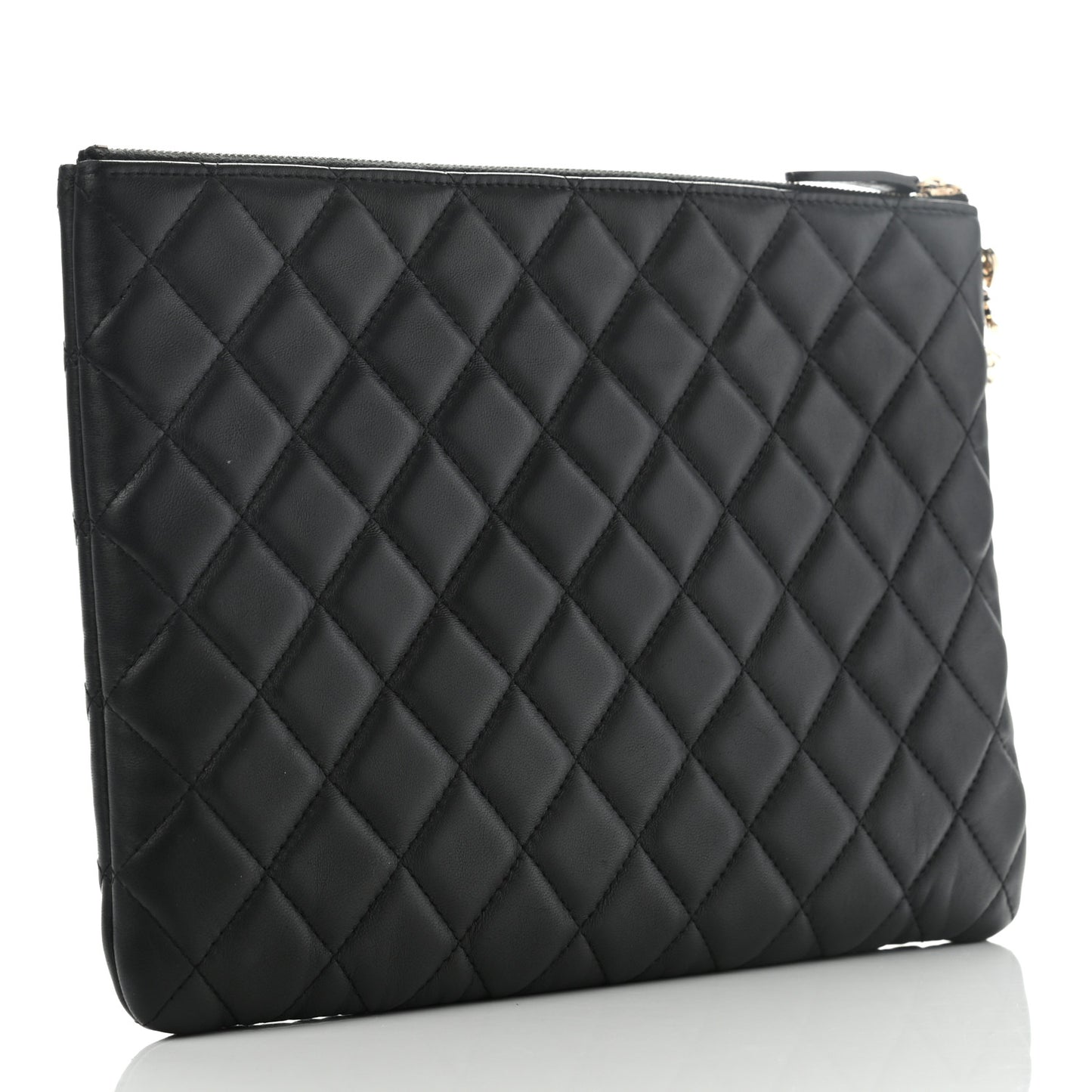 Lambskin Quilted Medium Casino Beauty CC Cosmetic Case Black