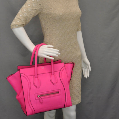 Celine Pebbled Leather Mini Luggage Fluo Pink 2 of 9