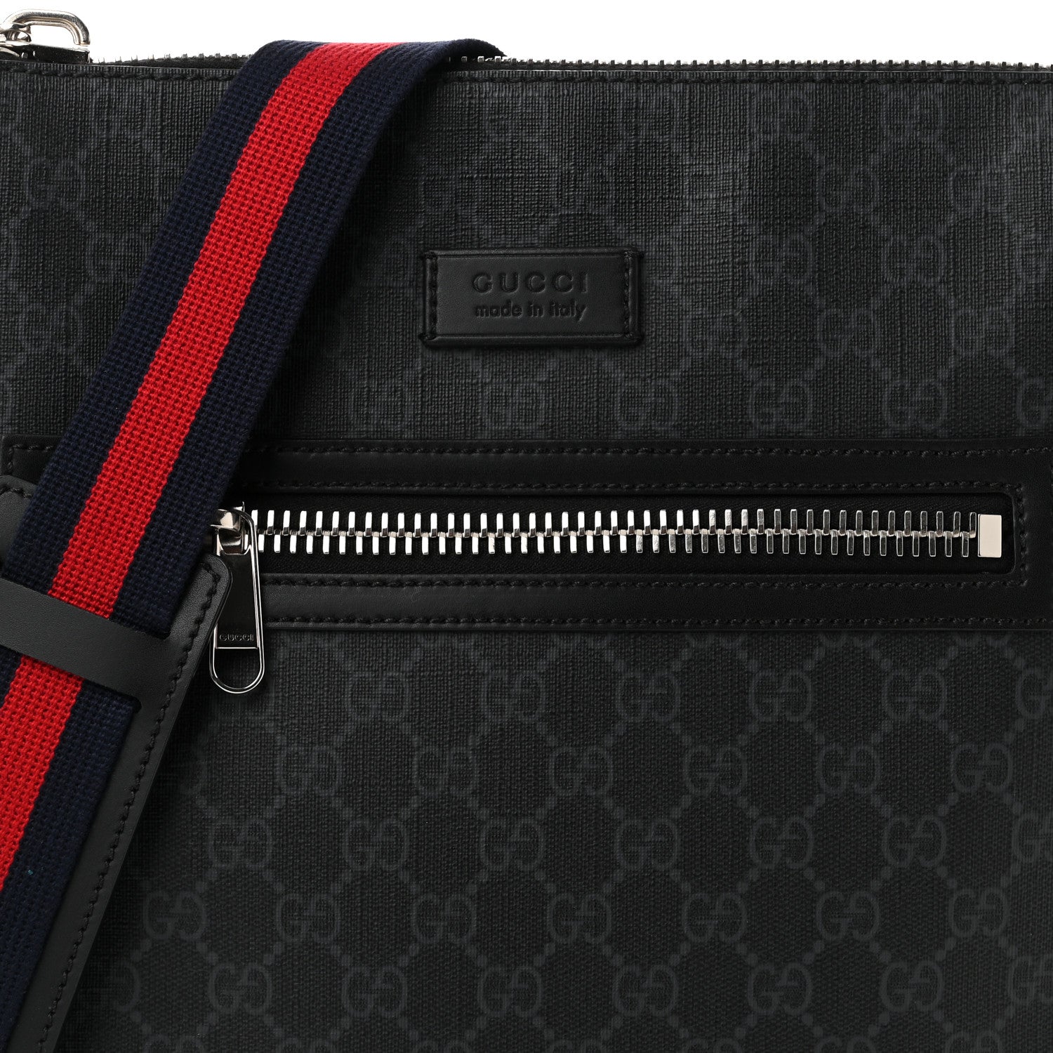 Gucci GG Supreme Monogram Appia Calfskin Web Flat Messenger Bag Black Grey 8 of 11