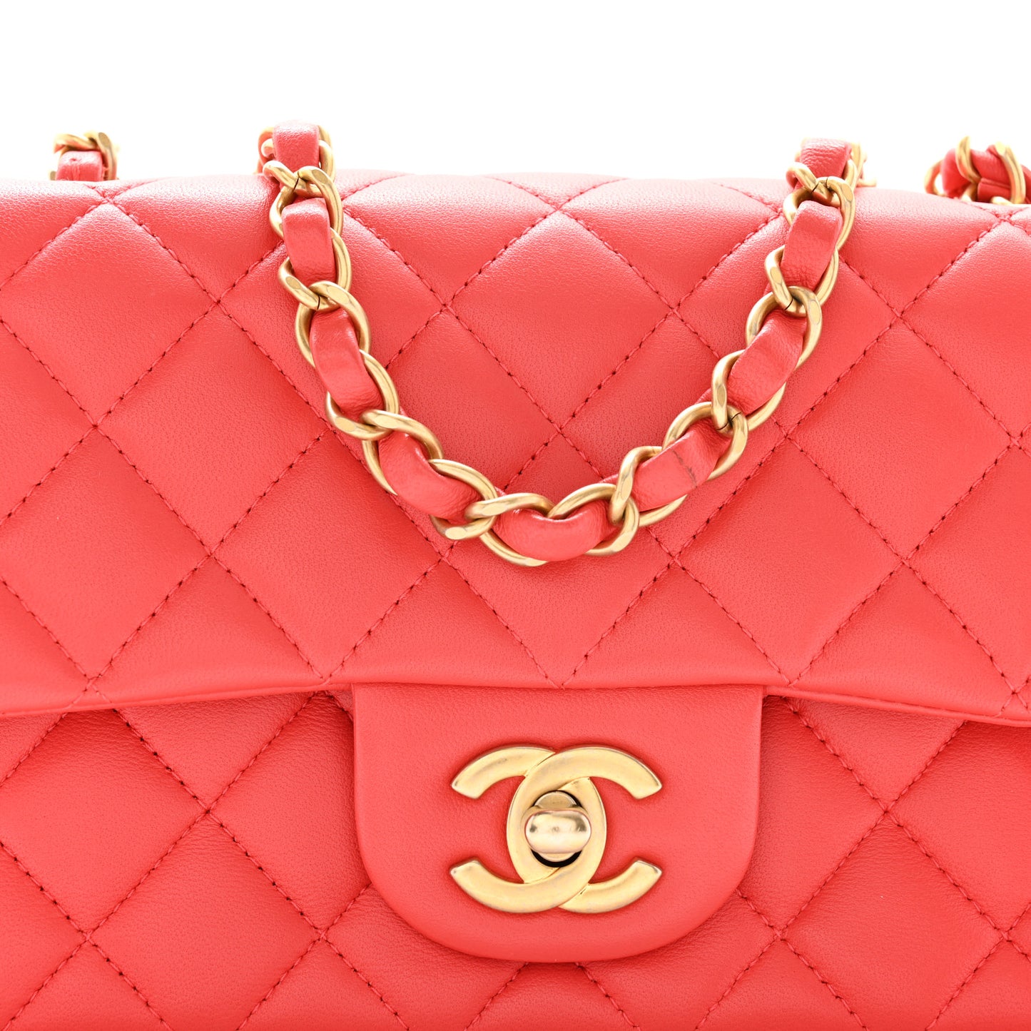 Lambskin Quilted Mini Rectangular Flap Red