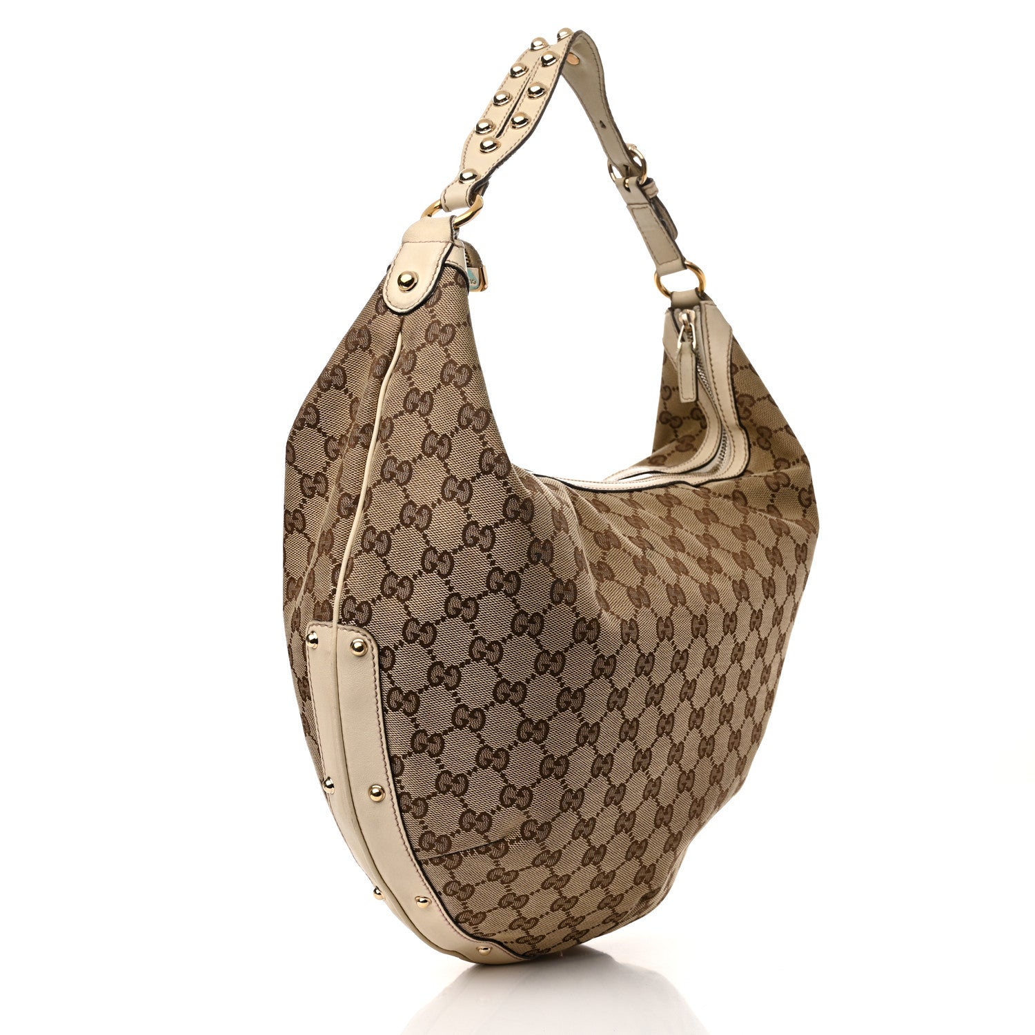 Gucci Monogram Large Biba Studded Hobo Off White 3 of 20