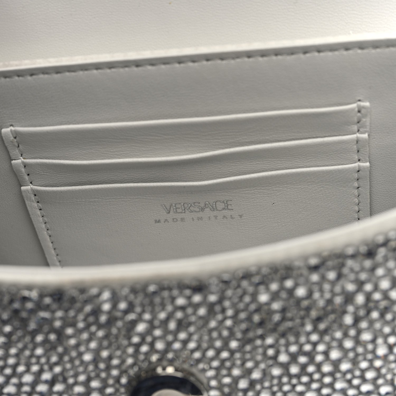 Versace Satin Crystal Studded Mini La Medusa Bag White 6 of 9