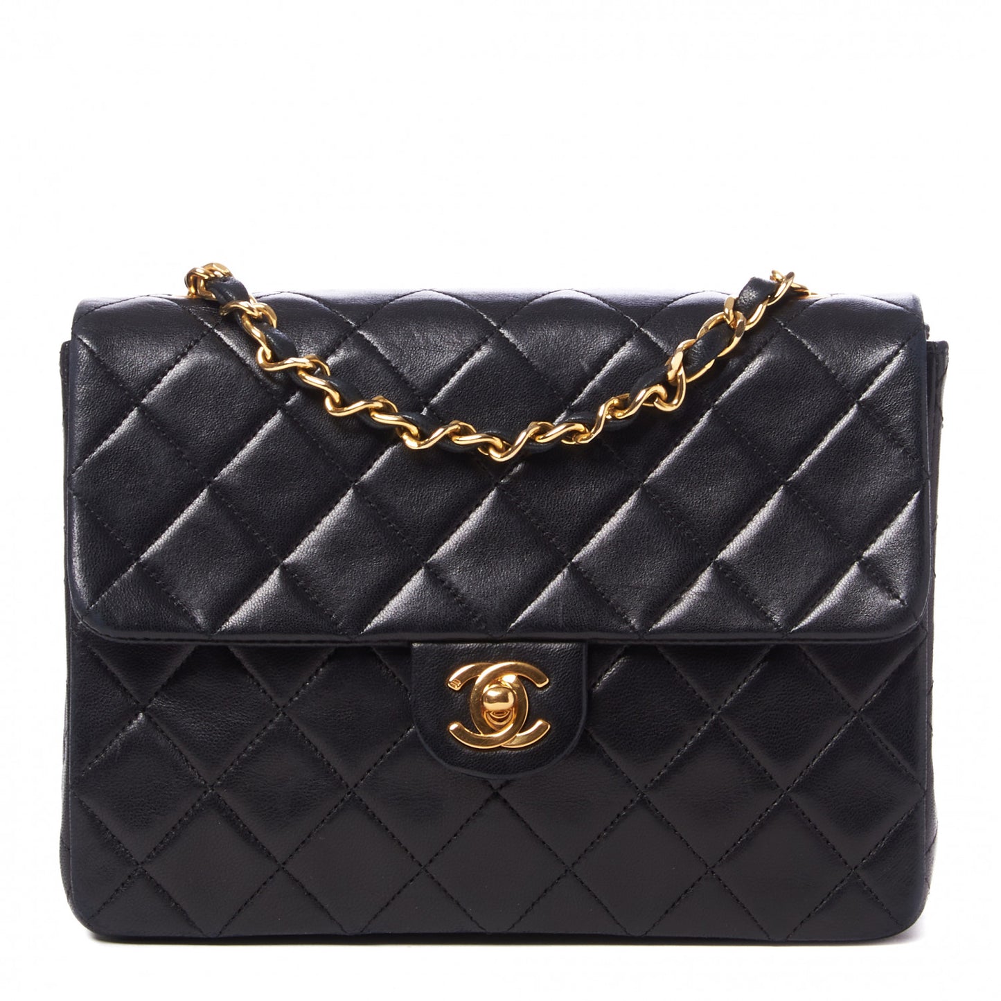 Lambskin Quilted Mini Square Flap Black