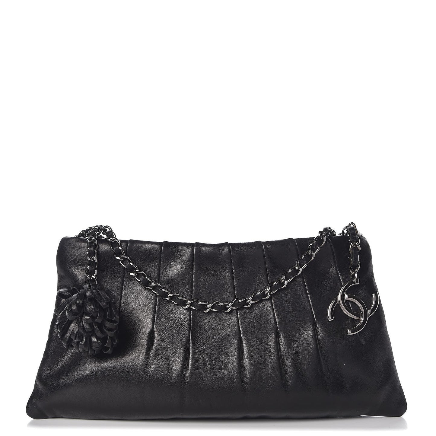 Lambskin Pleated Tassel Shoulder Bag Black