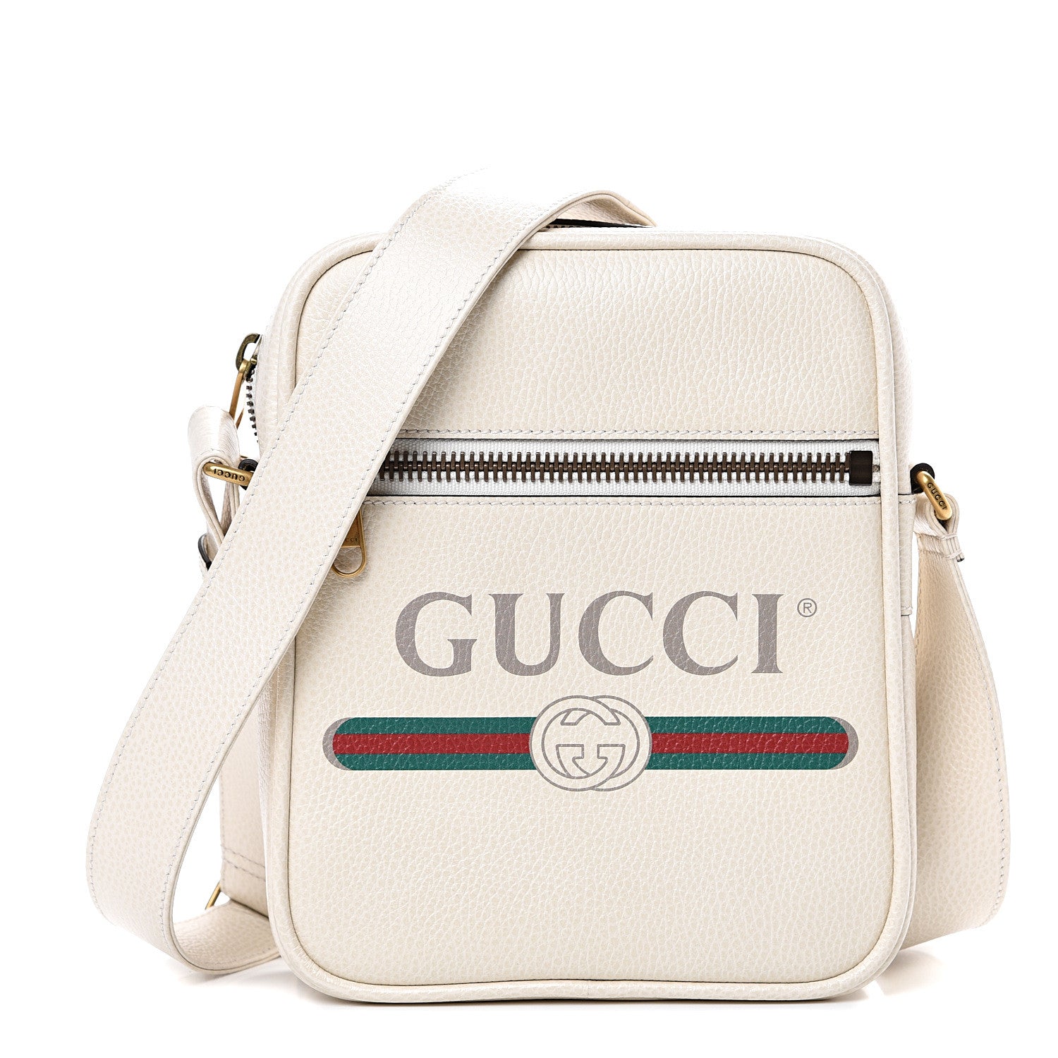 Gucci Grained Calfskin Logo Messenger Bag White 1 of 9