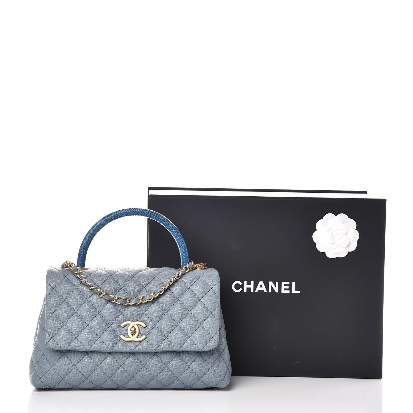 Caviar Lizard Quilted Small Coco Handle Flap Blue