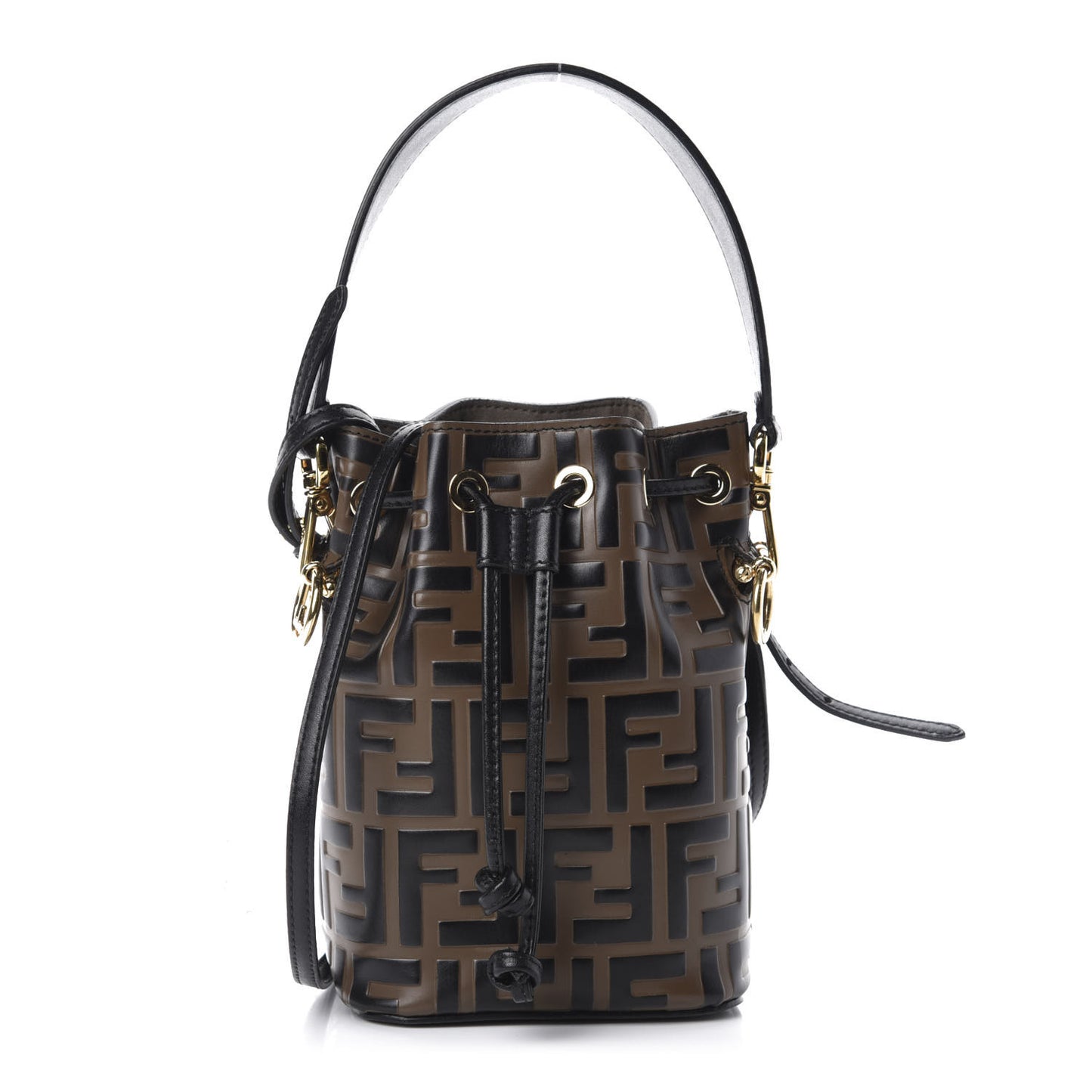 Vitello Liberty F is Fendi Bi-Color FF 1974 Embossed Mini Mon Tresor Bucket Bag Maya Black
