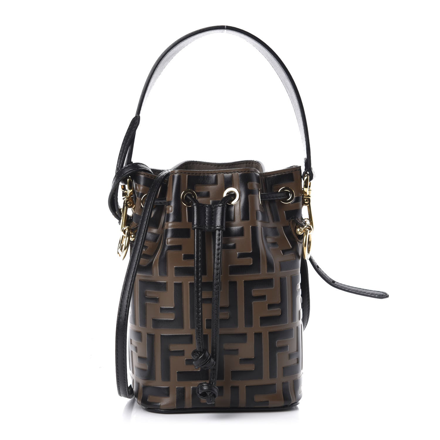 Fendi Vitello Liberty F is Fendi Bi-Color FF 1974 Embossed Mini Mon Tresor Bucket Bag Maya Black 1 of 15