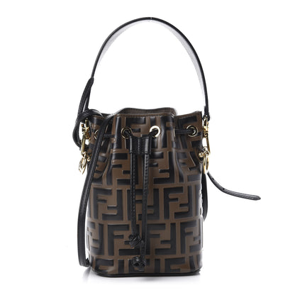 Fendi Vitello Liberty F is Fendi Bi-Color FF 1974 Embossed Mini Mon Tresor Bucket Bag Maya Black 1 of 15