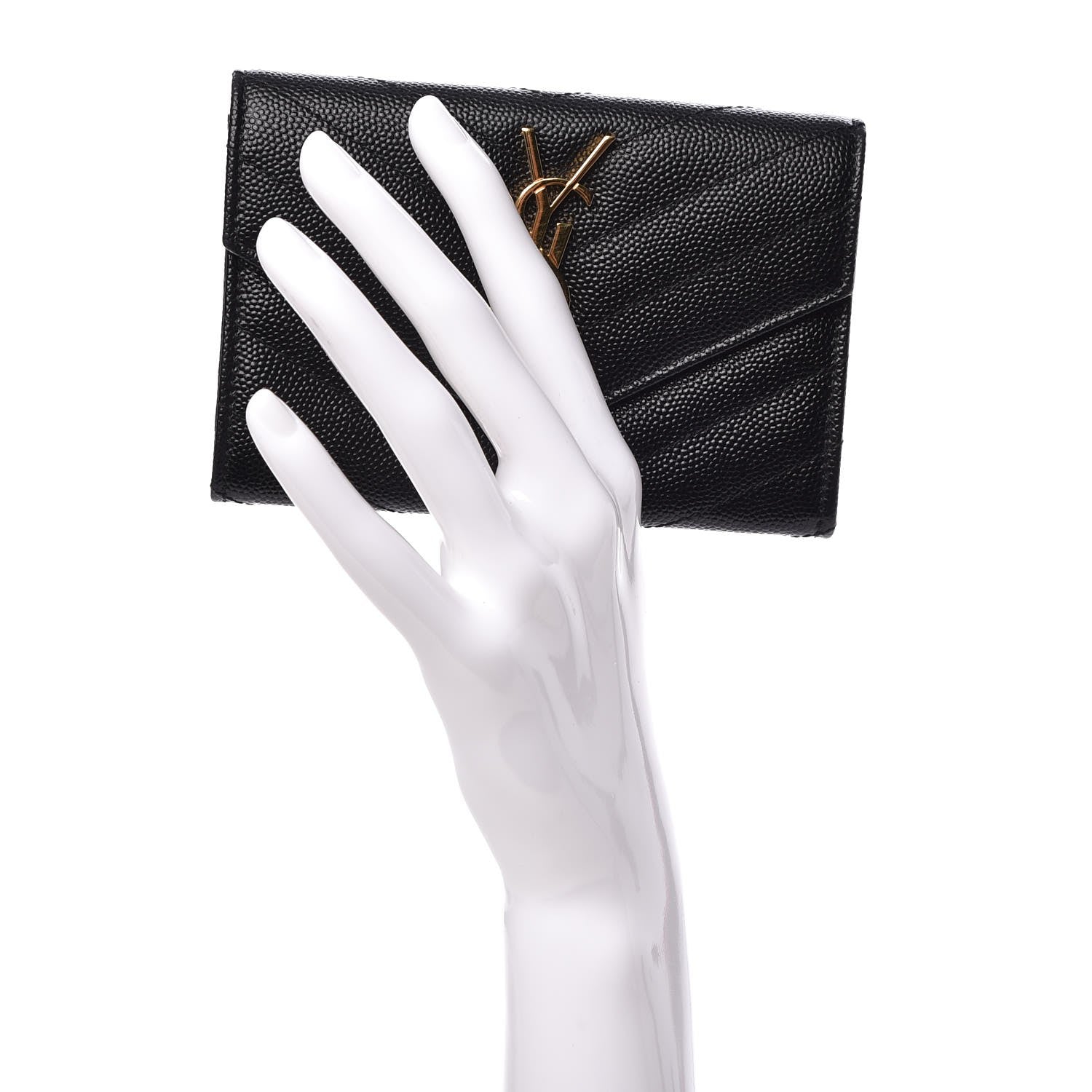 Saint Laurent Grain De Poudre Matelasse Chevron Small Monogram Envelope Wallet Black 2 of 8