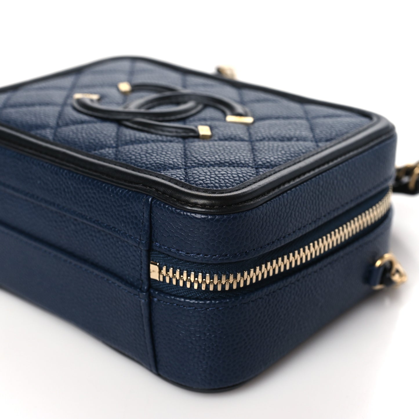 Caviar Quilted Small CC Filigree Vanity Case Navy Black