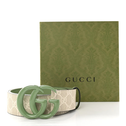 Gucci GG Supreme Monogram Plutone Calfskin Enamel Double G 40mm Belt 75 30 Beige Ebony Mystic White Salamander Green 6 of 6