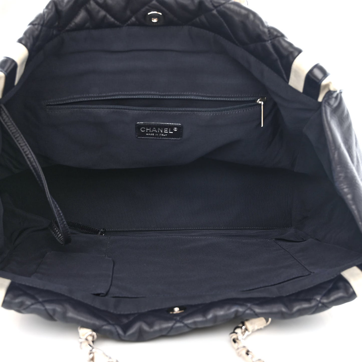 Lambskin Quilted Lido Shopping Tote Dark Navy Blue