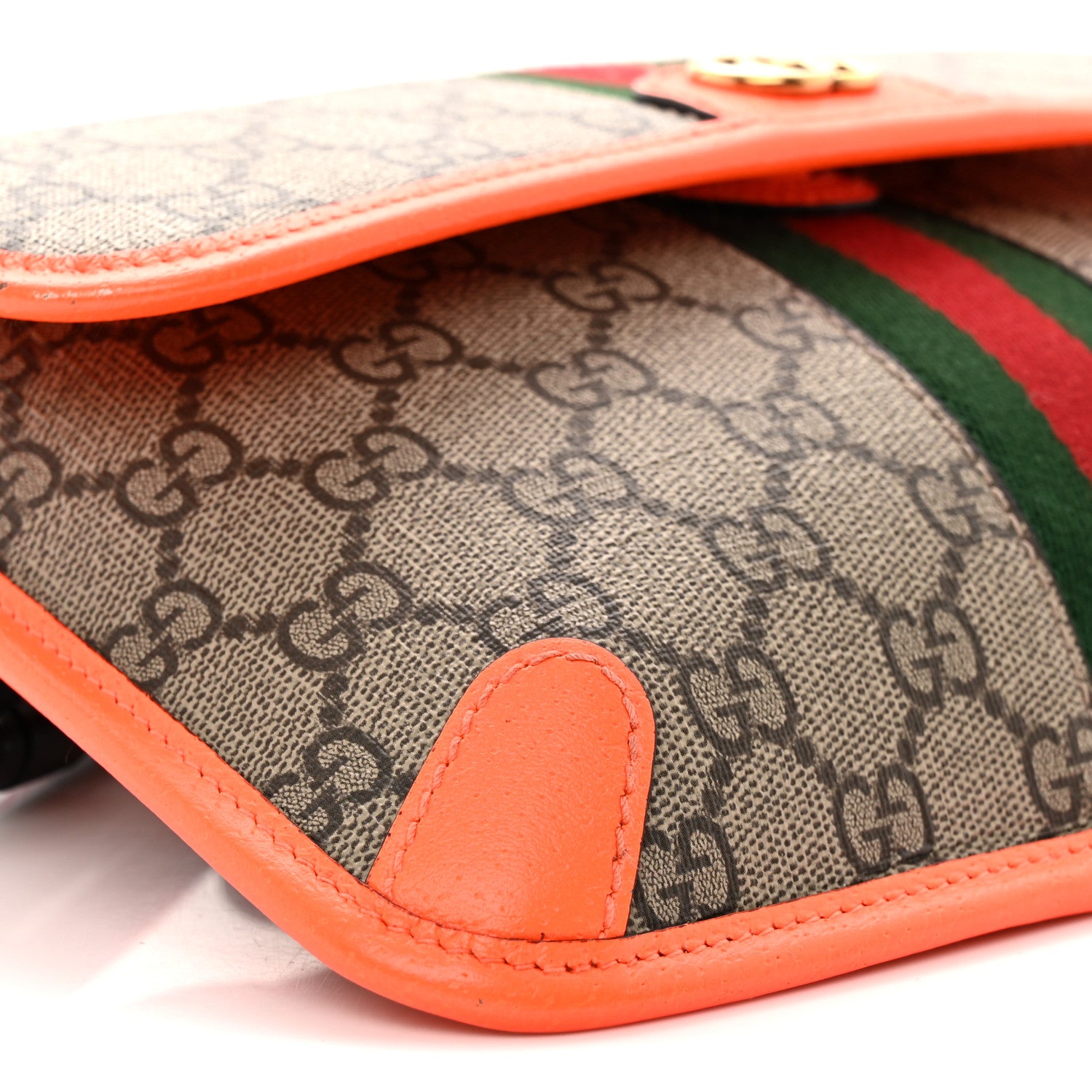Gucci GG Supreme Monogram Web Small Ophidia Belt Bag Beige Ebony Orange Fluo 9 of 10