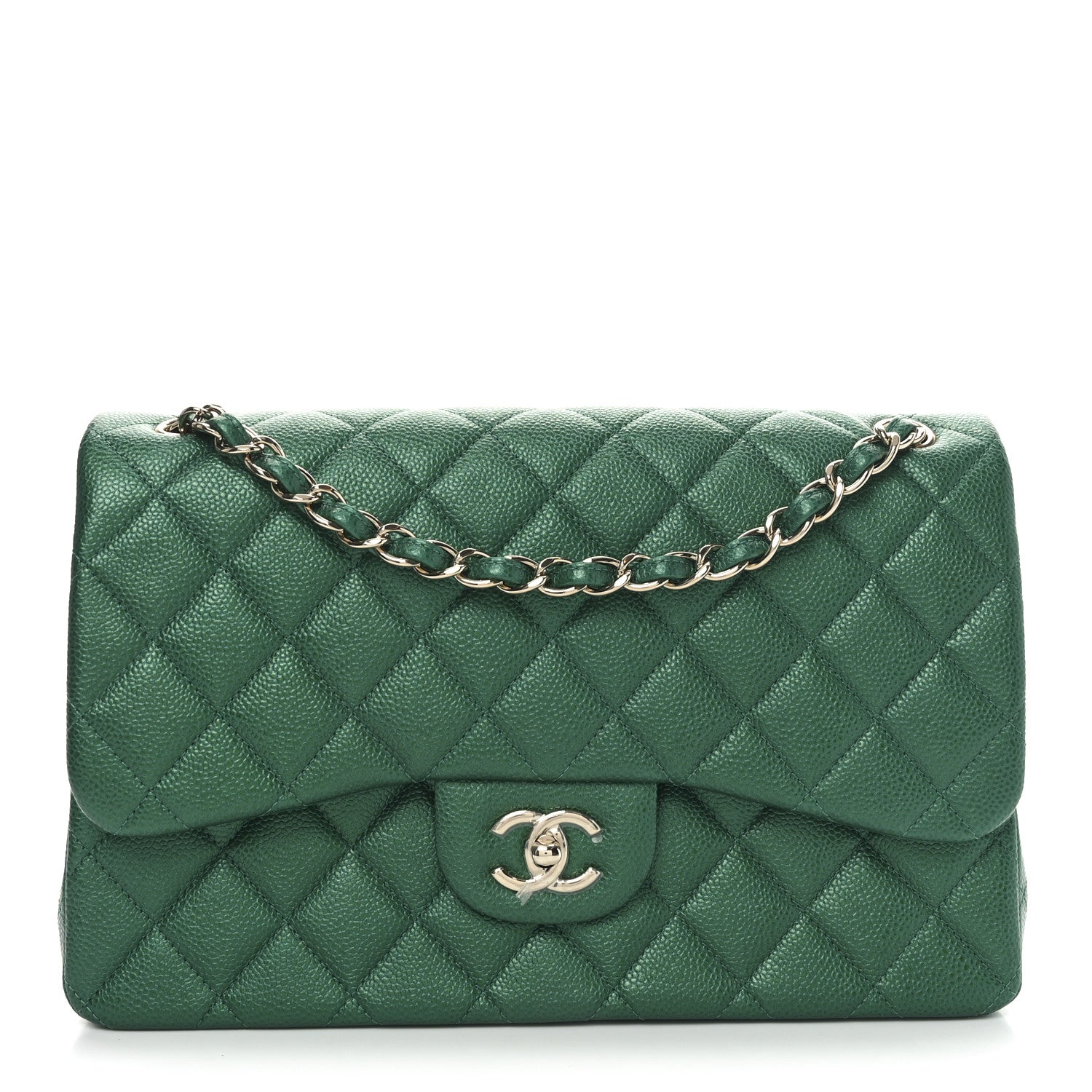 Chanel Metallic Caviar Quilted Jumbo Double Flap Green 1 of 11