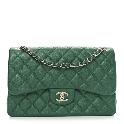 Chanel Metallic Caviar Quilted Jumbo Double Flap Green 1 of 11