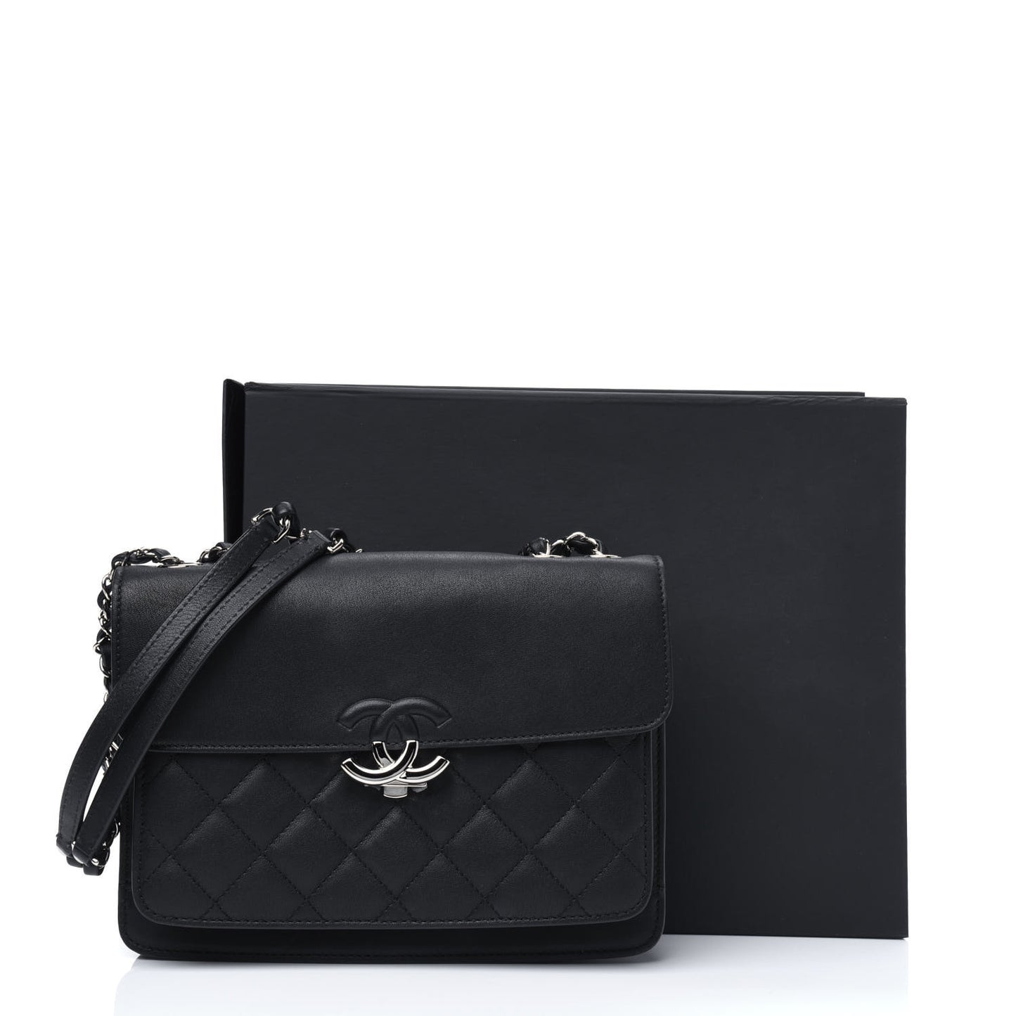 Goatskin Quilted Large CC Box Flap Black