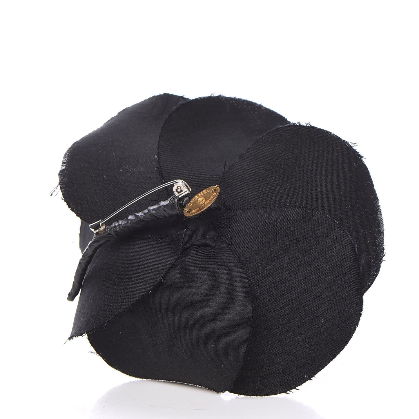 Metallic Fabric Camellia Brooch Black