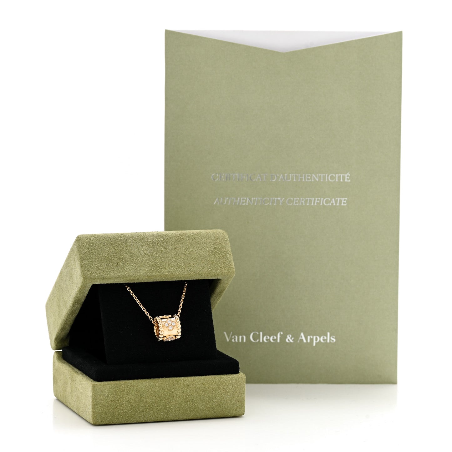 18K Yellow Gold Diamond Small Perlee Clovers Pendant Necklace