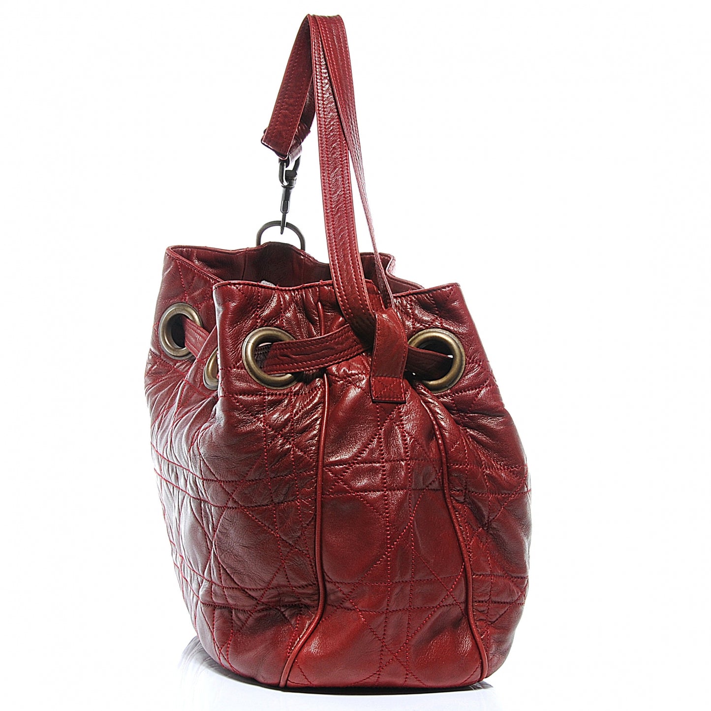 Calfskin Cannage Drawstring Bag Red