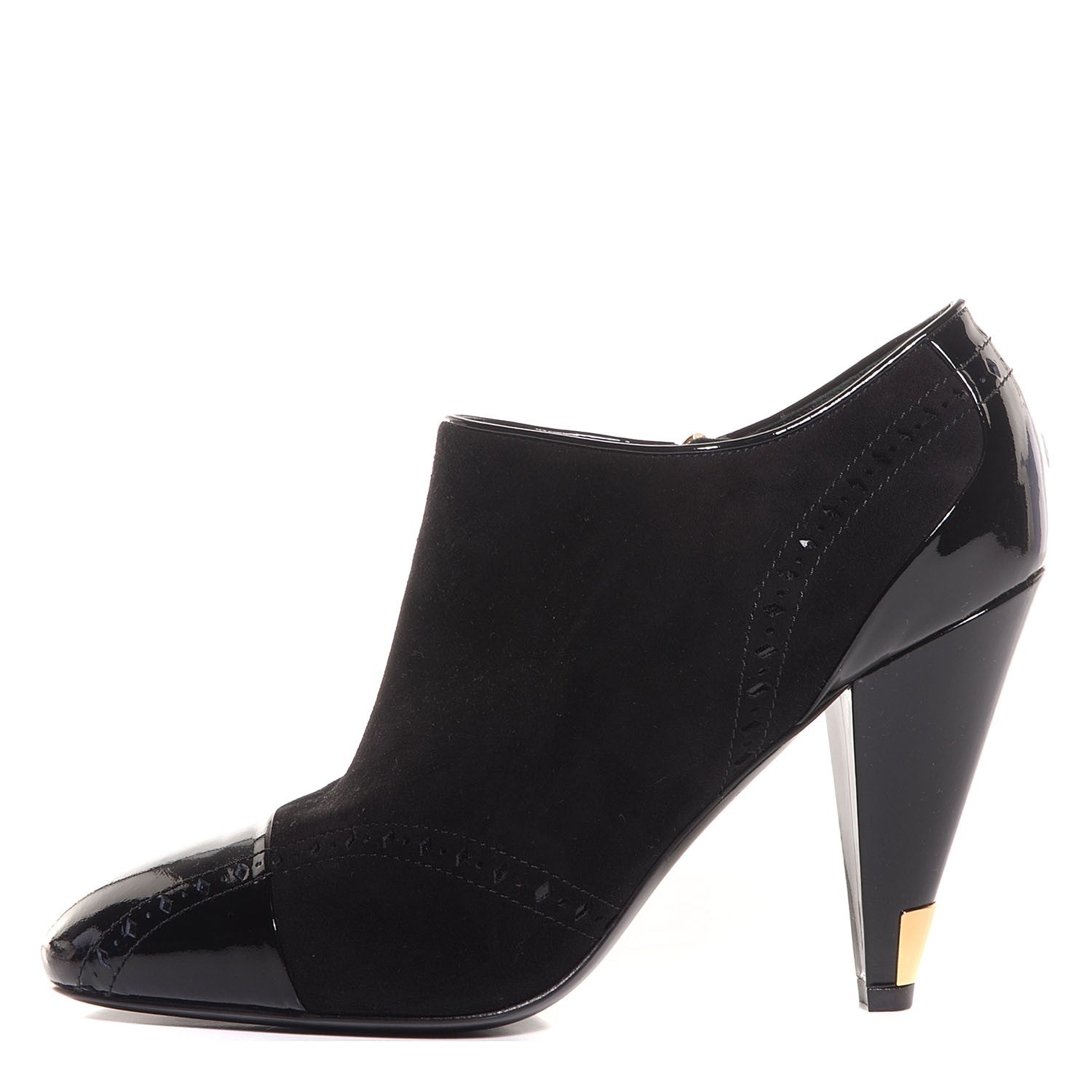 Louis Vuitton Patent Suede Cap Toe Mia Low Boots 39 Black 1 of 7